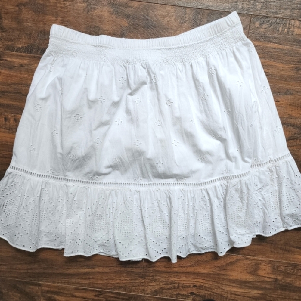 Madewell Skirt Eyelet Embroidered Cotton Elastic Waist Ruffled Pull On